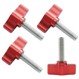 HARSKIYER 4 Pcs 1/4-20 x 1 Inch Thumb Screws, Stainless Steel Thread with Red Aluminum Knob, Thumb Screw Fasteners for Woodworking, Indoor, Outdoor and Equipment Assembly