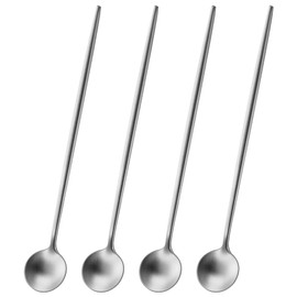 DEHOV - Juego de 4 cucharas largas de té helado SS18/10 de mango largo, acabado satinado, acero inoxidable, para remover cócteles, helados, leche, cucharaditas heladas
