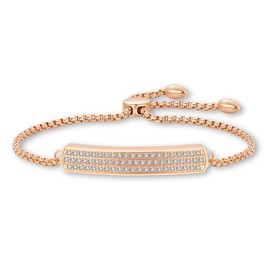 Women Adjustable Slider Bracelet Bangle18K Gold Plated Stainless Steel Dainty Cubic Zirconia Chain Bolo Bracelets for Women Rose Gold 5-9 Inch