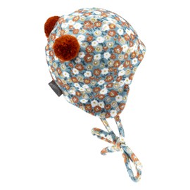 Sterntaler Inka Hat with Millefleurs Print - Girls' Baby Hat with Cut Ear Flaps and Tie Band, Lined with Cotton Fleece, Dark turquoise