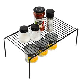 iPEGTOP Set of 6 Large (15.7 x 9.4 Inch) Kitchen Cupboard Organiser, Freezer Cabinet Storage Metal Shelf Wire Rack, Rustproof Steel Shelves for Fridge Pantries Countertops Utensils, Black