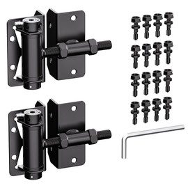 Heavy Duty Self Closing Gate Hinges for Metal/Vinyl/PVC/Wood Fence,90 Degree Narrow Wood Door Hinges with Adjustable Tension,Gate Closer Hinges for Swing Door,Gate Hardware Kit,2 Pack/Set,Black Finish