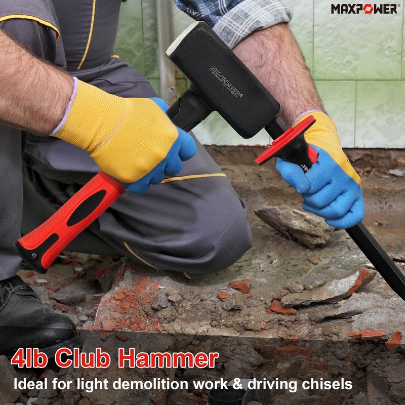 MAXPOWER 4lb Club Hammer, Mini Sledge Hammer with 9-inch Fiberglass