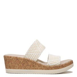 BZees Womens Resort Cork Wedge Strappy Sandal White/Natural Raffia 9 M