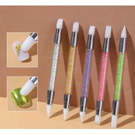 5 Pcs Silicone Nail Brush and Carving Tool Set, Multifunctional Double Pointed Nail Pen, Used for Designing Nail Carving and Detail Processing. (multicoloured)