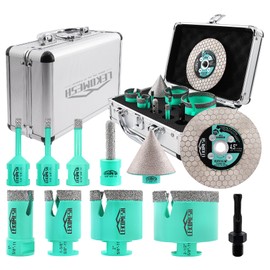 LEKOMESH Tile Hole Saw Kit - (6/6/8/25/35/50/65mm+10mm Finger Bit+50mm Chamfer Bit+SDS) Tile Hole Saw Kit Diamond for Porcelain Ceramic Marble Brick Concrete,5/8"-11 Thread