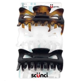 Scunci Effortless Beauty Basic Jaw Clips, Assorted Colors, 3-Count