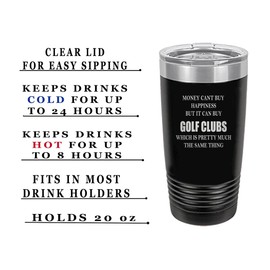 Rogue River Tactical Funny Money Happiness Golf Clubs 20 Oz. Travel Tumbler Mug Cup w/Lid Vacuum Insulated Hot or Cold Gift For Golfer Dad Grandpa Ball (Black)