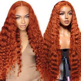 Ginger Wig Human Hair 13x6 Deep Wave Lace Front Wigs Human Hair Pre Plucked Ginger Orange 350 Colored Hd Lace Front Wigs for Black Women 180% Density Ginger Wet Wavy Deep Curly Wig Human Hair 26 Inch