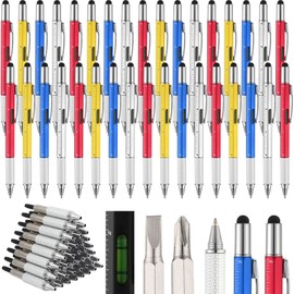 Yeaqee Yeaqee 40 Pcs Multi Tool Pens for Men 6 in 1 Screwdriver Pen Bulk Multi Function Pen with Refills Ruler Level Gauge Ballpoint Pen for Dad Husband Christmas Father's Day Birthday Gifts(Classic Color)