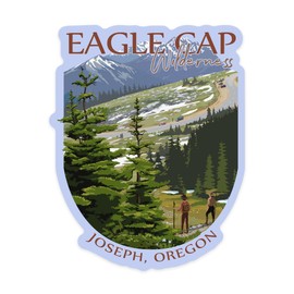 Die Cut Sticker Joseph, Oregon, Eagle Cap Wilderness, Trail Ridge Road and Hikers, Contour Vinyl Sticker 1 to 3 inches (Waterproof Decal for Cars, Water Bottles, Laptops, Coolers), Small