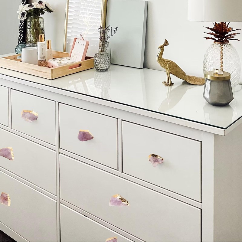 FZBHRO Amethyst Drawer Cabinet Knobs Purple Crystal Stone Knobs Handles