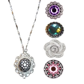 Hidden Hollow Beads Snap Interchangeable Women's Fashion Jewelry Necklace, 18" or 24" long, Fancy STRONG Stainless Steel Chain. Comes in a gift box., 18 Inch Chain, Metal, snap 18mm buttons