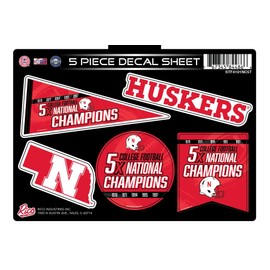 Nebraska Cornhuskers 5X Time Champions Decal Sticker Multi Sheet 5 Piece College Football Flat Vinyl Emblem University of
