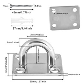 Befun 2PCS Square Pad Eye Plate, M8 Oblong Eye Pad Plate Stainless Steel Suspension Ceiling Hook Marine Hardware Staple Hook Ring Loop with Screws for Swing Suspension