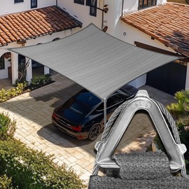 Amgo Heavy Duty 9' x 9' Grey Sun Shade Rectangle Pro Ring Customized Size Shade Sail, 260 GSM Commercial Grade UPF50 Sunshade, Reinforced Corners & Edges - 5 Years Warranty