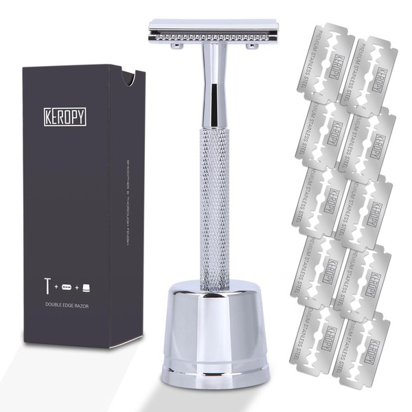 Keropy Men Safety Razor With Stand and 10 Premium Stainless
