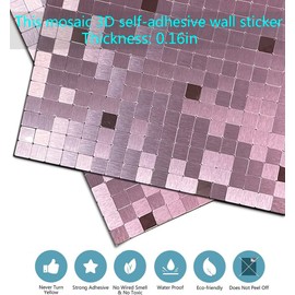 XUANINY 10-Piece Self-Adhesive Metal Backsplash, Peel and Stick Tile for Kitchen Brushed Aluminium Surface backsplash(Pink Brushed)