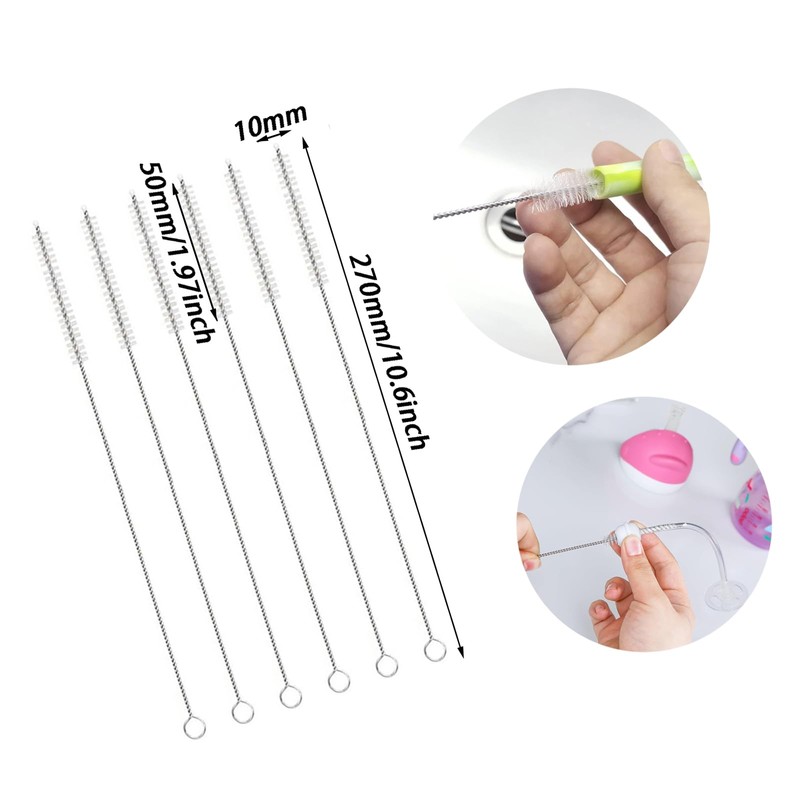 6PCS Straw Cleaning Brushes,Reusable 10mm Wide for Sippy Cups, Water