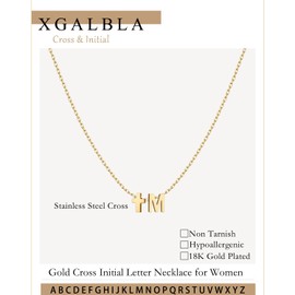 XGALBLA Dainty Initial Necklace Cross Pendant Necklace, Tiny Cross Necklace, 18K Gold Plated Stainless Steel Cross Letter Dainty Necklaces Jewelry Birthday Gifts for Women(M)