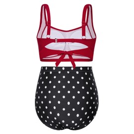 Hanna Nikole 2 Piece Women High Waisted Bikini Plus Size Tummy Control Ruched Bathing Suit Classic Polka Dots 16