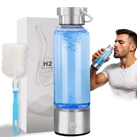 Hydrogen Water Bottle Generator | 14OZ Glass Bottle with 2200PPB SPE PEM Tech | Portable Leakproof Design | USB-C Rechargeable | Filtered Hydrogenated Water | Wellness Gift for Home, Gym, Office