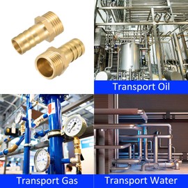 M METERXITY Pack of 2 Brass Hose Connectors - Pipe Fitting Adapter for Transport Air Liquid Applicable Industrial (12 mm Barb x G3/8 Male Thread Gold Tone)