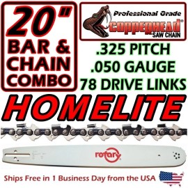 Rotary COPPERHEAD 20" BAR & SAW CHAIN HOMELITE SUPER EZ XL-76 XL-100 - .325 .050 78 DL