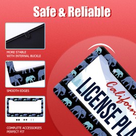 Elephant Family License Plate Frame Animal License Plate Stainless Steel Parts Colorful License Plate Decorative with Screws Size 12.3" x 6.3" Men Women