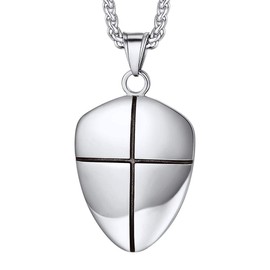 Put On The Full Armor of God Shield Necklace Stainless Steel Pendant Catholic Christian Jewelry Bible Verse Joshua 1:9b Religious Men Women Cross