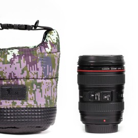 MegaGear MG911 Soft Leather Camera Lens Pouch with Adjustable Handle Compatible with DSLR Lenses, Lightweight Travel Bag, Army, Small