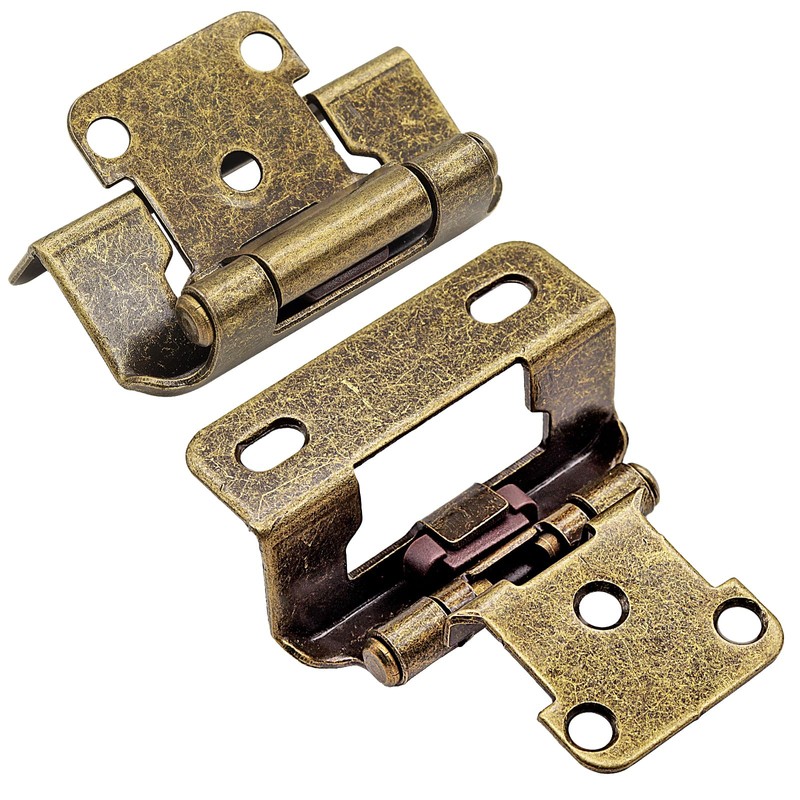 1/2" Overlay Partial Wrap Cabinet Door Hinges, Antique Brass Self