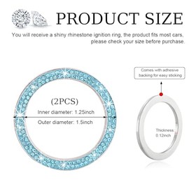 Gasedin Gasedin 2 PCS Car Engine Start Stop Decoration Ring, Sparkling Crystal Vehicle Push Button Start Sticker, Double Rhinestone Engine Ignition Button Decal, Universal Car Accessories (Lake Blue)