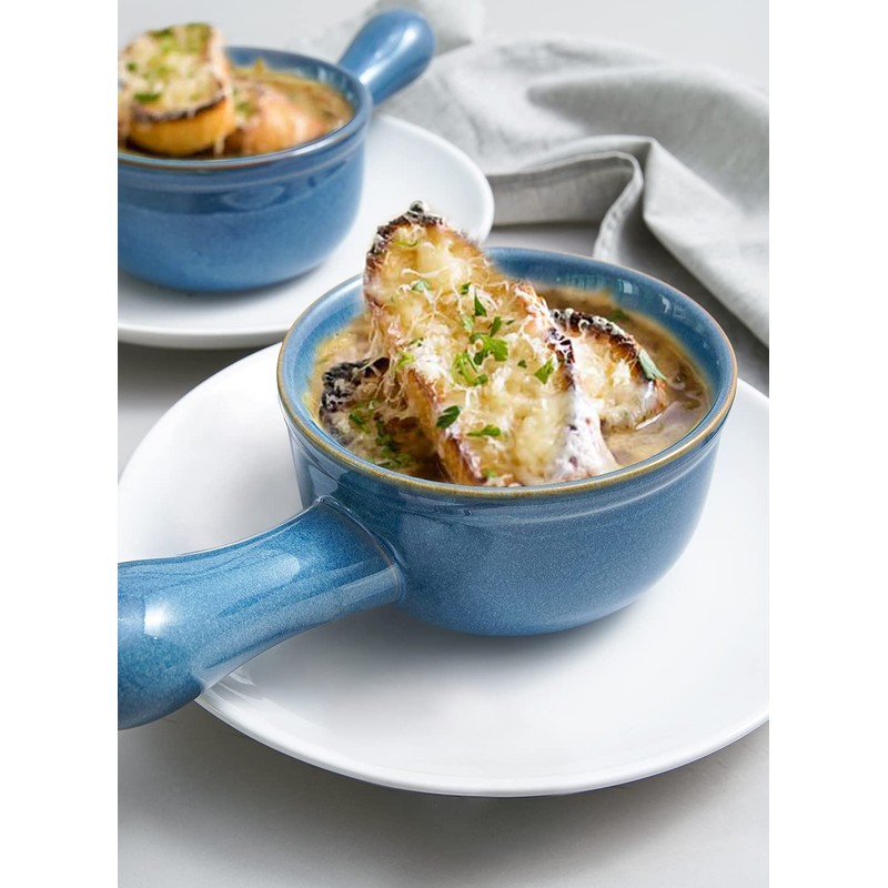 LE TAUCI Soup Bowls with Handle, 15 Oz Ceramic French