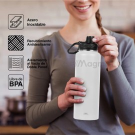 Magma Life Termo para Café y Agua de Acero Inoxidable 40 Oz (1200 ml): Contiene 3 Tapas para Diferentes tipos de Bebidas, Ideal para Mantener la Temperatura Deseada (Blanco)