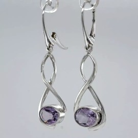 Amber America Facetted Oval Purple AMETHYST Leverback Swirl Earrings 925 STERLING SILVER #37e