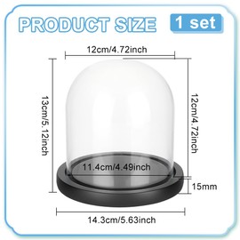 BENECREAT 5.5x5inch Eternal Transparent Flower Glass Cover, Glass Display Dome Cloche Jar with Black Solid Wood Base for DIY Flower Craft, Christmas Decorations