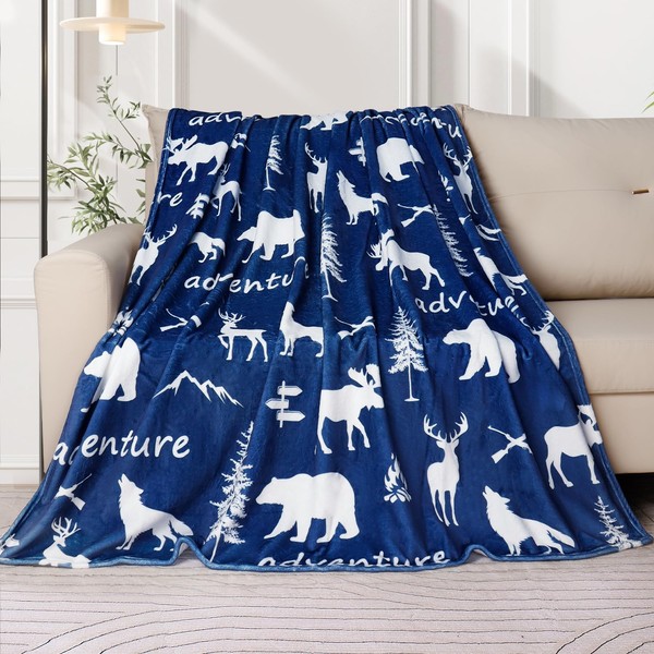 Bear Deer Throw Blanket Woodland Animals Bed Blanket Super Soft