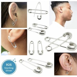 1 Pair of 925 Sterling Silver Safety Pin Earrings Unisex Men Women Steam Punk Stud Ear Paper Clip Dangle Drop Hoop Earrings (20mm)