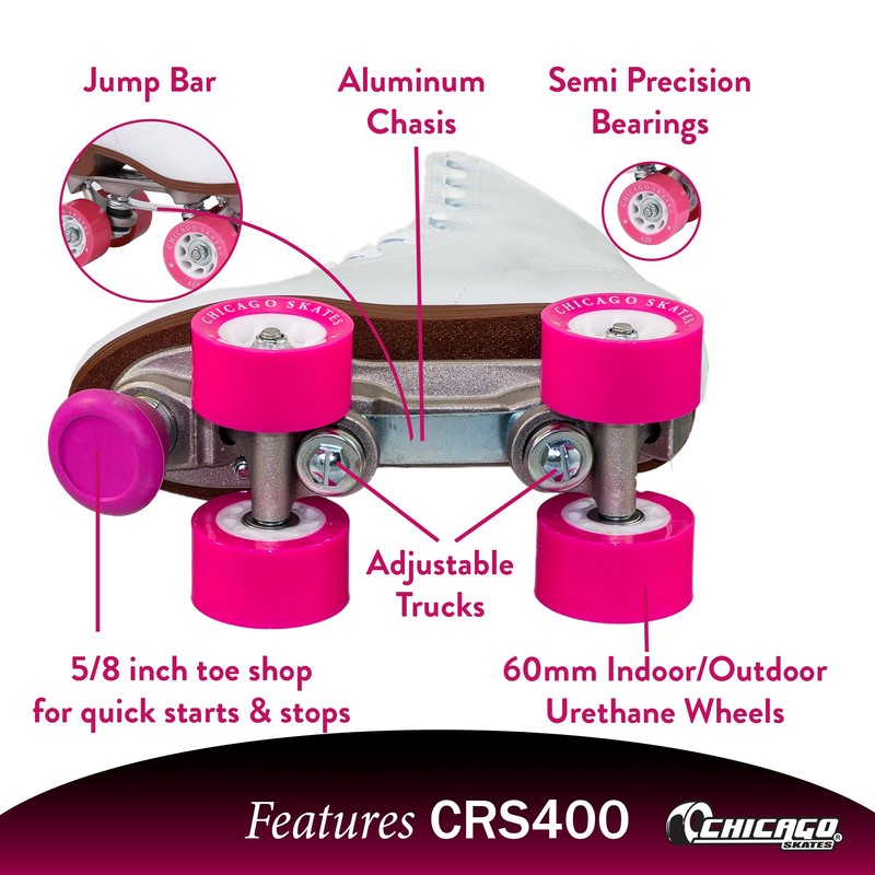CHICAGO Skates Premium White Quad Roller Skates for Girls and