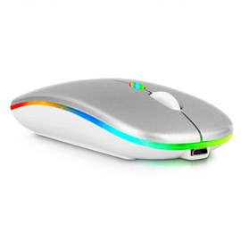UrbanX 2.4GHz & Bluetooth Mouse, Rechargeable Wireless Mouse for Tecno Pouvoir 4 Bluetooth Wireless Mouse for Laptop/PC/Mac/Computer/Tablet/Android RGB LED Silver