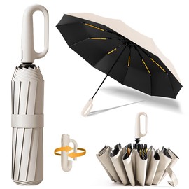 Paraguas Automático con Hebilla de Anillo, HAISHOP Sombrilla de Bolsillo Reforzado Plegable, Paraguas Grande Resistente al Viento y Lluvia y UV con 20 Varillas Reflectantes, Para Hombres y Mujeres