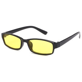 4sold Slim Anti Glare Glasses Night Driving Yellow Lens Glasses Tortoise Shell Brown Frame Unisex case cloth (Black)
