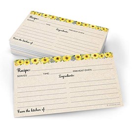 321Done Sunflower Recipe Cards (Set of 50) Small 3" x 5" - From the Kitchen Of Rustic Tan - Double-Sided for Weddings, Bridal, Baby Shower - Made in USA