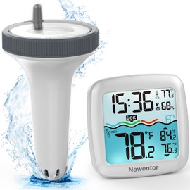Newentor Pool Thermometer Floating Easy Read, IPX8 Wireless Swimming Pool Thermometers with Indoor Thermometers, Floating Thermometer for Spa/Hot Tub/Fish Tank, Milky White