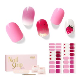 NAILOG Semi-hardened Gel Nail Stickers (34 Pieces), Long Lasting, Salon Quality, Nail Stickers, Nail Kit, Beautiful Gloss, Cute, Art Design, Spring, Strawberry