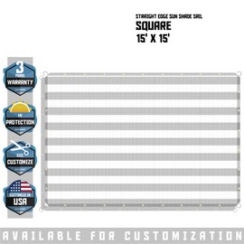 TANG 15' x 15' Shade Cloth with Grommets, Sun Shade Sail Rectangle Straight Side, UV Blocker Fabric Patio Canopy for Deck Carport Backyard Pergola Cover, White with Grey Stripes