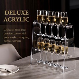 MyGift 2 Tier Modern Premium Clear Acrylic Champagne Flute Glass Holder Stand, Tabletop Stemware Hanging Display Rack with 10 Slots, fits up to 9 Inch Glasses
