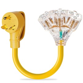 LBSC 30 Amp to 110V 20 Amp RV Power Adapter, NEMA TT-30P Male to 3x5-15R/20R Household Outlets Splitter with LED Indicator, 3-Way 120V Electrical Y Adapter for RV Camping, Trailers, Home Garage Use