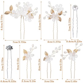 Denipry 15 Pcs Flower Bridal Hair Pins, Wedding Hairpins, Floral & Pearl & Diamonds Designs Flower Leaf Hairs Pieces Accessories for Brides Bridesmaids Women Girls(Gold)
